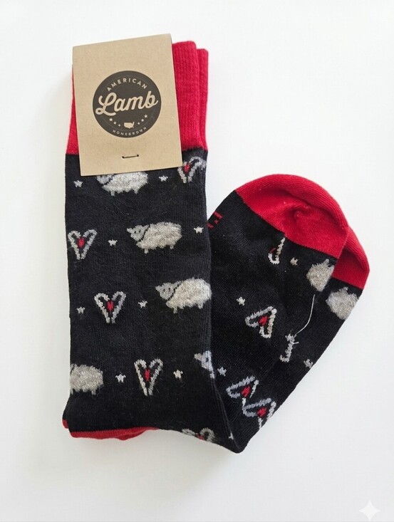 L.A.M.B. Other - New Sock Club American Lamb Merino Wool Blend Socks, Black & Red Sheep Heart Pat
